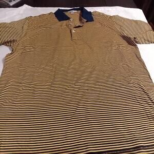 Peter Millar Polo Golf Shirt Mens Size XL Gold Striped Athleisure Tennis